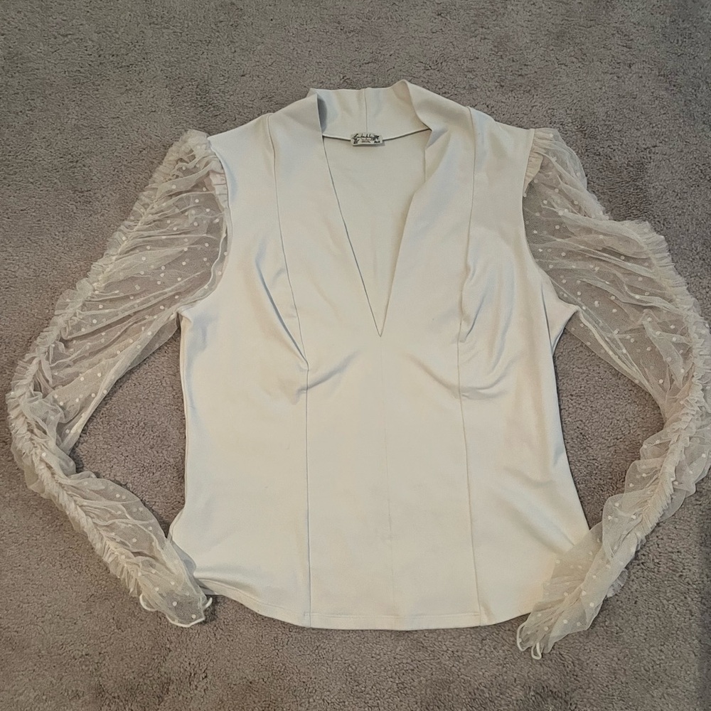 Free People white lace long sleeve blouse size medium